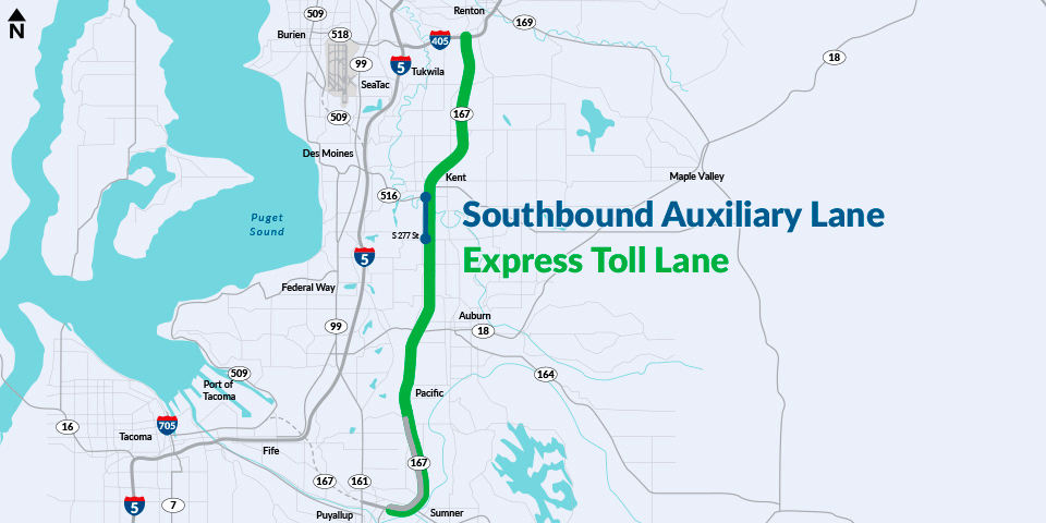 New auxiliary lane between SR 516 and S. 277th St.